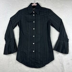 Bell By Alicia Bell Womens Button Up Collared Shirt Black Pleated Flutter Sleeve